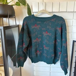 Vintage Virgin Wool Equestrian Horse Jockey Sweater